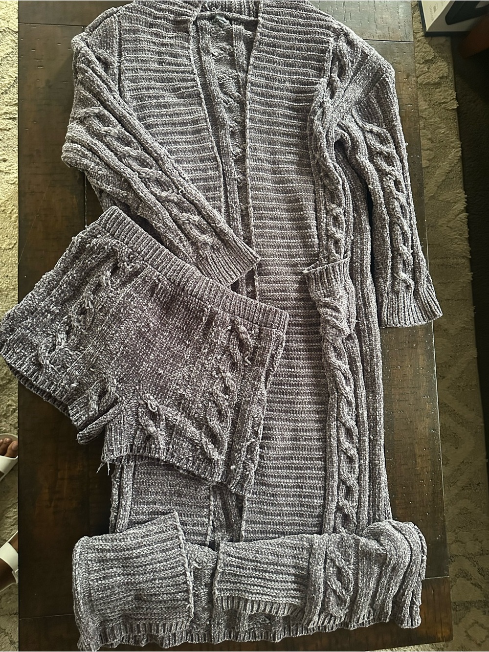 Fashion Nova Gray Cable Knit Long Cardigan & Shorts Set